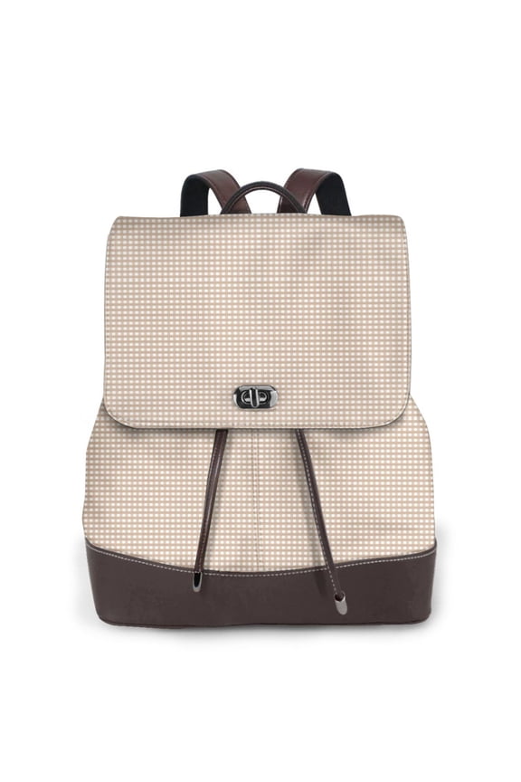 Brown Gingham Pattern Womens Backpack Purse Leather Backpack Purse for Women Travel Fashion Backpack Designer Ladies Shoulder Bags