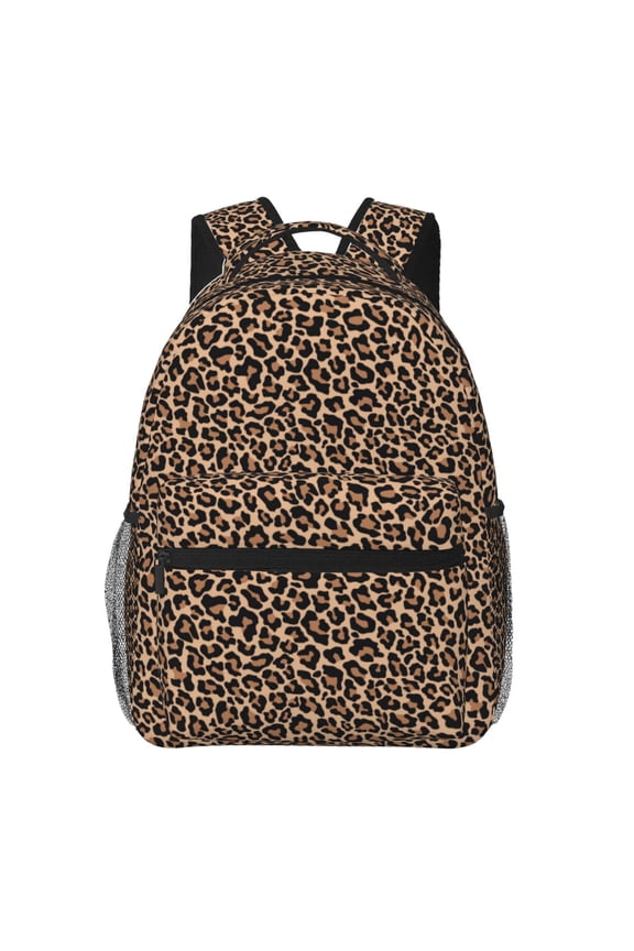 Brown Leopard Print Eco-Friendly Casual Backpack, Water-Resistant Polyester Canvas Daypack with Smooth Zippers, Comfortable & Durable Travel Bag with Laptop Compartment