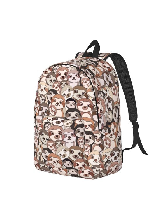 Brown Sloth Print Canvas Backpack for Women & Men Retro Aesthetic Rucksack Basic Backpack for High School/College Students Travel Laptop Bag
