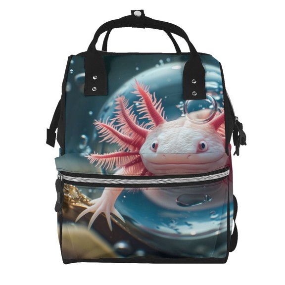 Ratiio Bubbles Axolotl Fantasy Mummy Backpack - Waterproof Twill Canvas, Large Capacity Diaper Bag with Multiple Pockets and Adjustable Straps