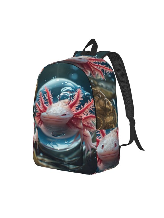 Bubbles Axolotl Fantasy Print Canvas Backpack for Women & Men Retro Aesthetic Rucksack Basic Backpack for High School/College Students Travel Laptop Bag