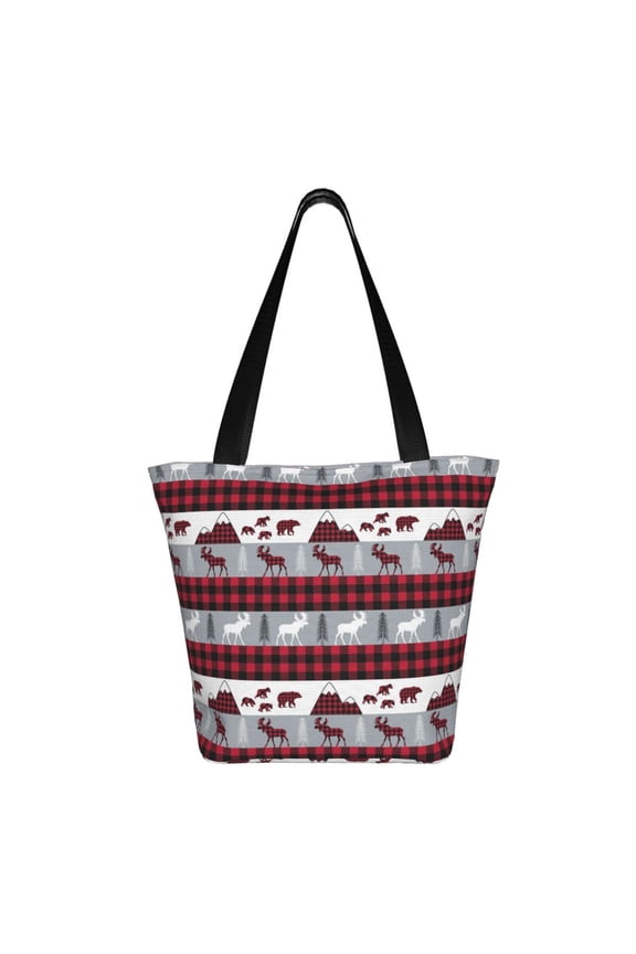 Buffalo Plaid Forest Print Shoulder Bag for Women, Polyester Crossbody Purse Lightweight Handbag for Daily Travel and Casual Use