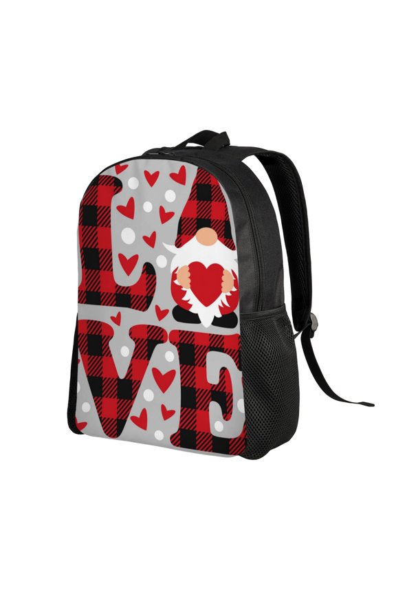 Buffalo Plaid Love And Gnome Print Backpack with Padded 15-inch Laptop Sleeve- Spacious and Durable Daypack for Work and Travel