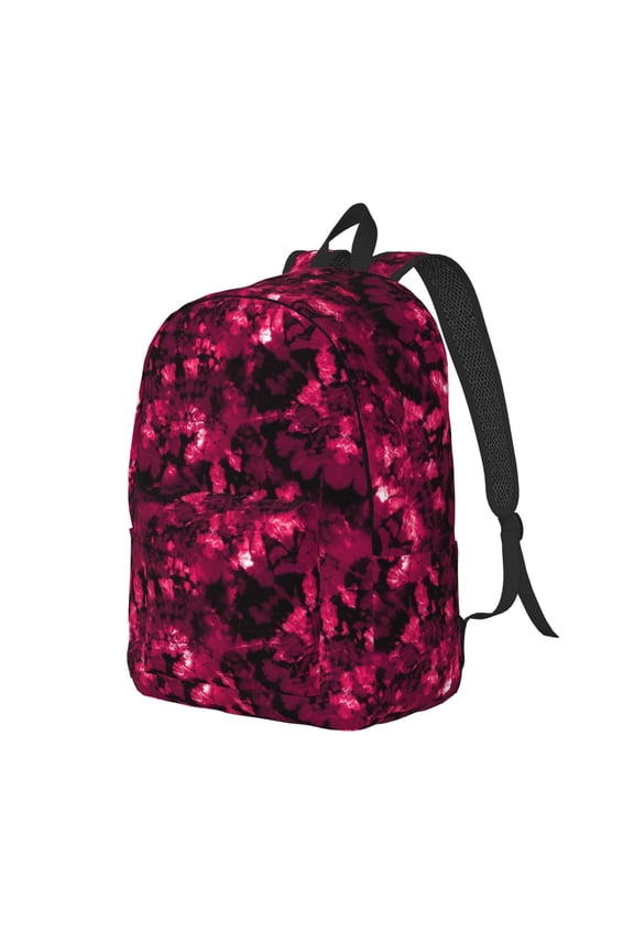 Burgundy Tie Dye Print Canvas Backpack for Women & Men Retro Aesthetic Rucksack Basic Backpack for High School/College Students Travel Laptop Bag