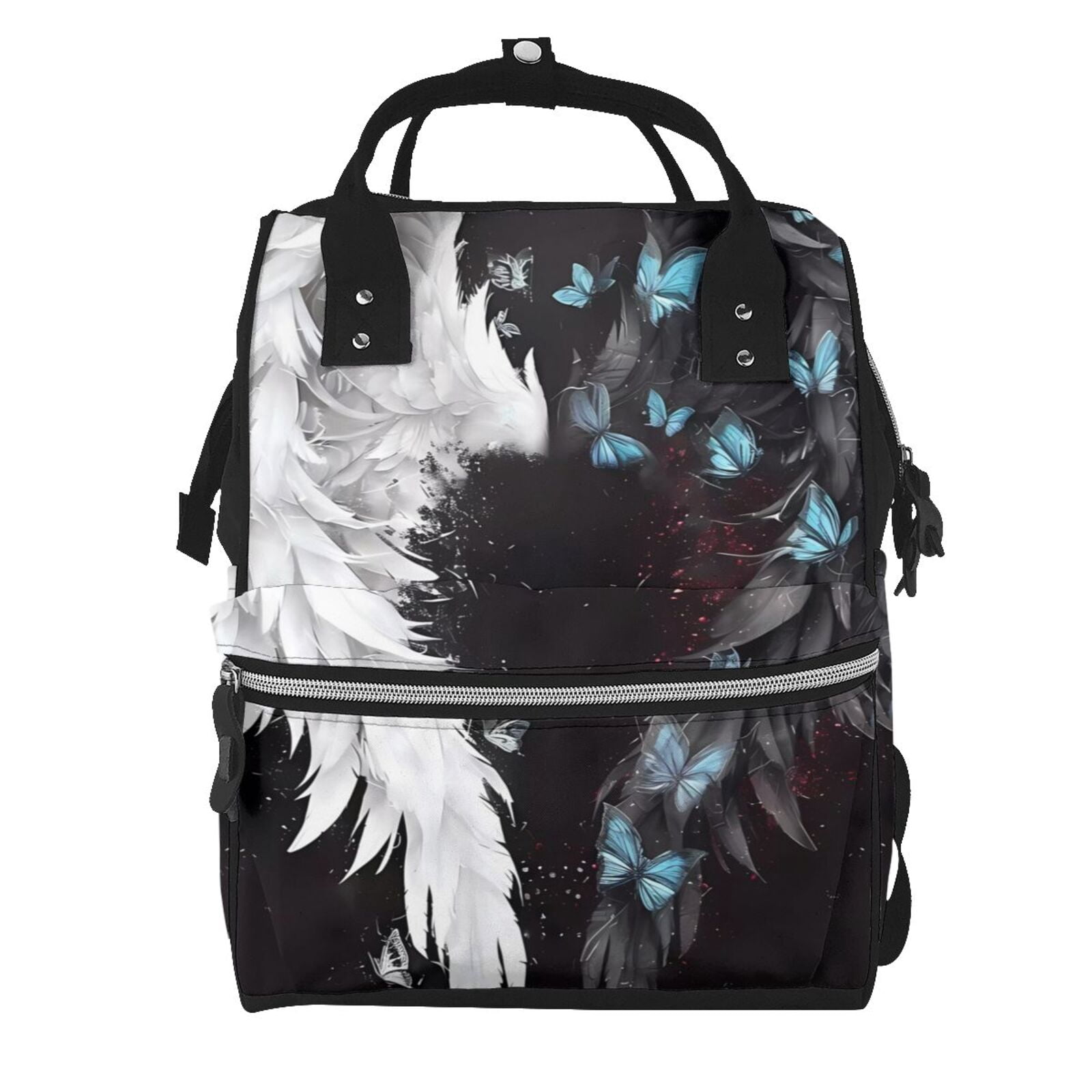 Ratiio Butterfly Angel Wings Art Mummy Backpack - Waterproof Twill Canvas, Large Capacity Diaper Bag with Multiple Pockets and Adjustable Straps