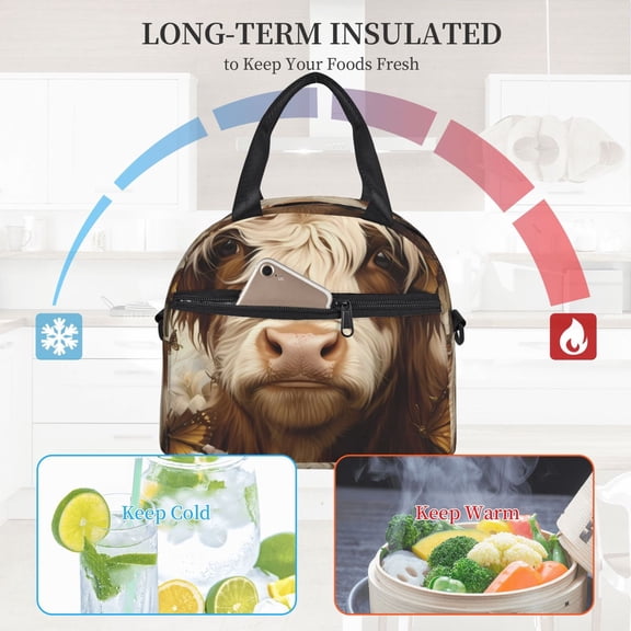 Ratiio Butterfly Cow Barrel Pattern Lunch Bag ,Insulated Lunch Box, Small Leakproof Cooler Food Lunch Containers Reusable High Capacity Lunch Tote Bags