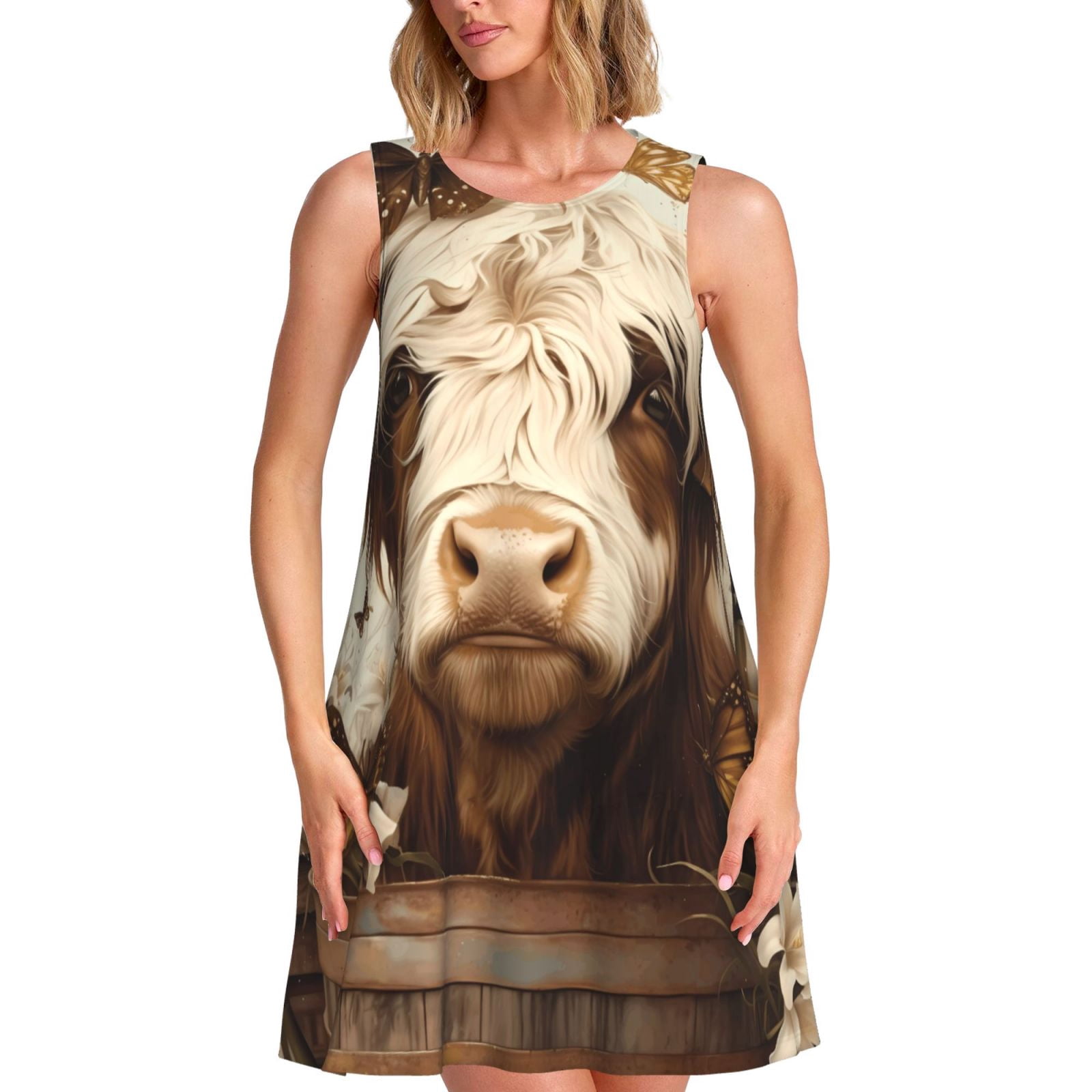 Butterfly & leopard Dress - Comfortable, Sleeveless Design