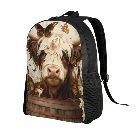 Ratiio Butterfly Cow Barrel Print Backpack with Padded 15-inch Laptop Sleeve- Spacious and Durable Daypack for Work and Travel