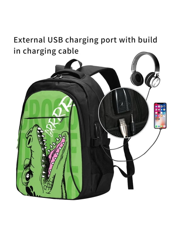 CROCODILE HEAD Print Travel Laptop Backpack,Slim Sturdy Laptops Backpack with USB Charging Port, Water Resistant College School Computer Bag