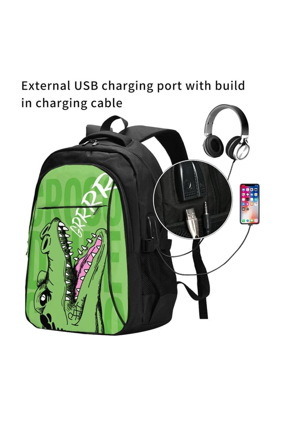 CROCODILE HEAD Print Travel Laptop Backpack,Slim Sturdy Laptops Backpack with USB Charging Port, Water Resistant College School Computer Bag