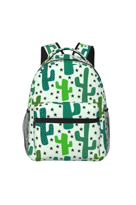 Cactus 1 Print Eco-Friendly Casual Backpack, Water-Resistant Polyester Canvas Daypack with Smooth Zippers, Comfortable & Durable Travel Bag with Laptop Compartment