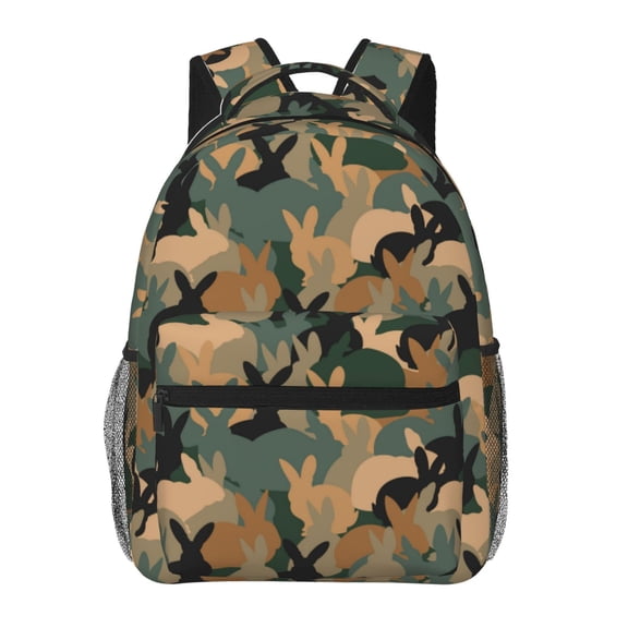 Ratiio Camouflage Rabbit Print Eco-Friendly Casual Backpack, Water-Resistant Polyester Canvas Daypack with Smooth Zippers, Comfortable & Durable Travel Bag with Laptop Compartment