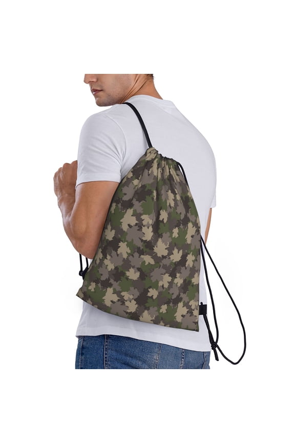 Camouflage maple Print Drawstring Backpack Bag Sport Gym Sackpack Heavy Duty String Backpack for Men Women