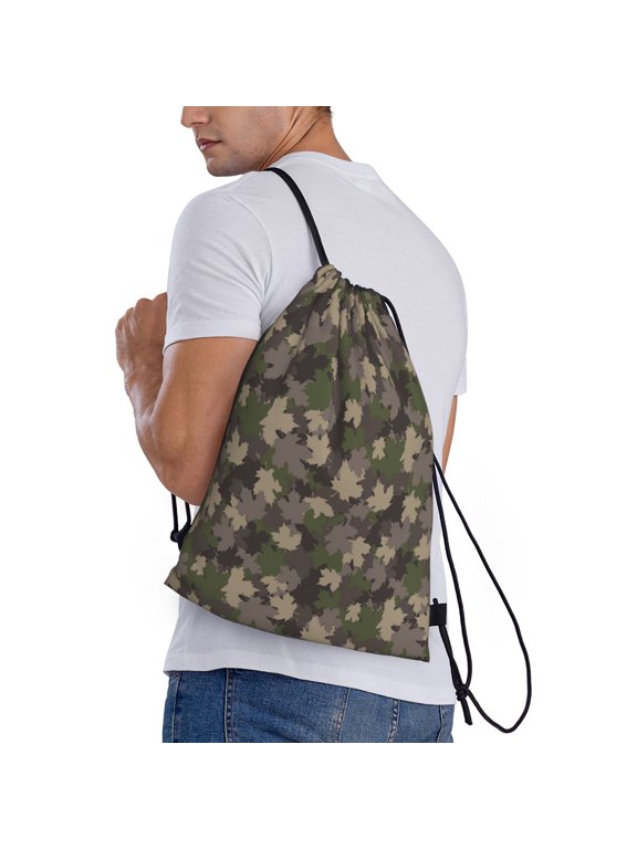 Camouflage maple Print Drawstring Backpack Bag Sport Gym Sackpack Heavy Duty String Backpack for Men Women