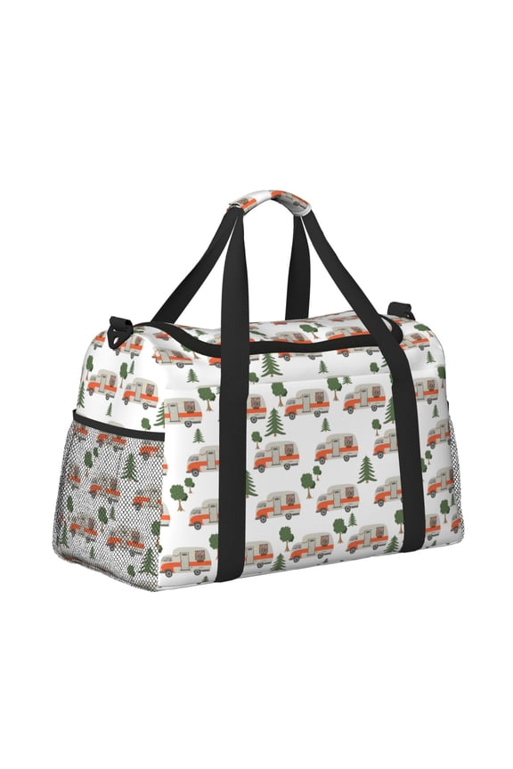 Camp Van Pattern Hand Travel Bag, Weekender Carry On for Women Men, Sports Gym Bag, Workout Duffel Bag, Overnight Shoulder Bag fit 15.6 Inch Laptop