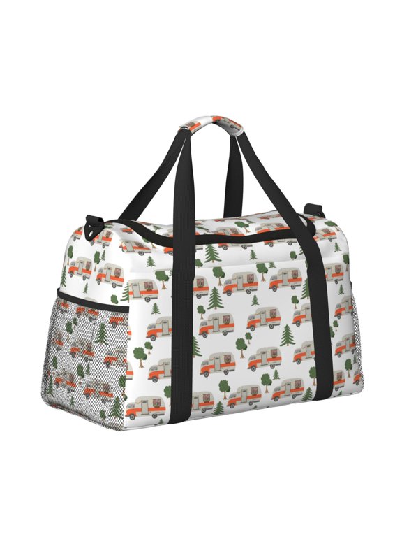 Camp Van Pattern Hand Travel Bag, Weekender Carry On for Women Men, Sports Gym Bag, Workout Duffel Bag, Overnight Shoulder Bag fit 15.6 Inch Laptop