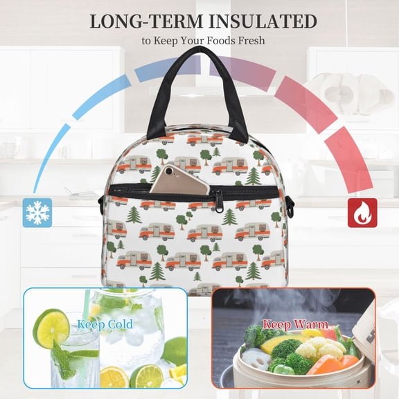 Ratiio Camp Van Pattern Lunch Bag ,Insulated Lunch Box, Small Leakproof Cooler Food Lunch Containers Reusable High Capacity Lunch Tote Bags