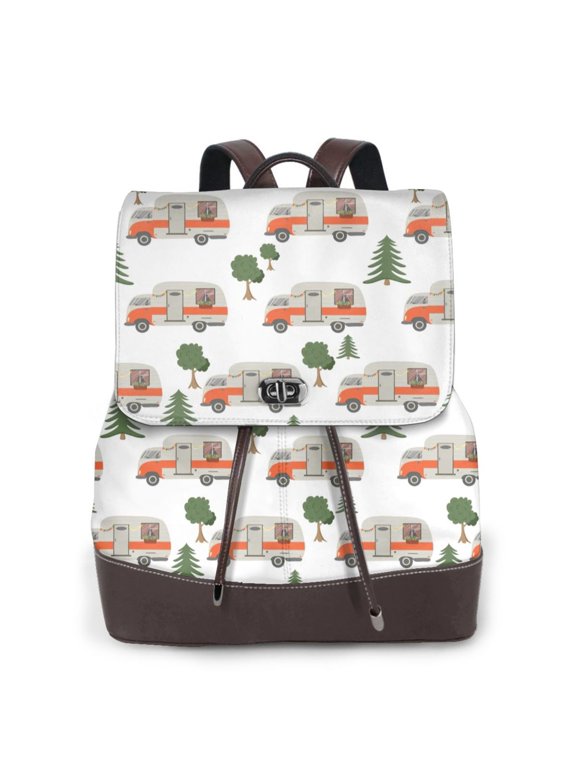 Camp Van Pattern Womens Backpack Purse Leather Backpack Purse for Women Travel Fashion Backpack Designer Ladies Shoulder Bags