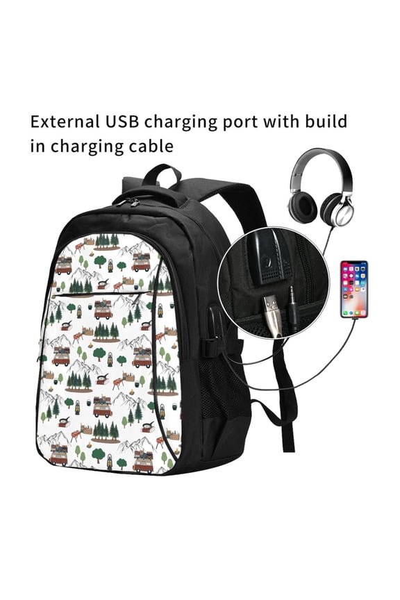 Camping Caravan 2 Print Travel Laptop Backpack,Slim Sturdy Laptops Backpack with USB Charging Port, Water Resistant College School Computer Bag