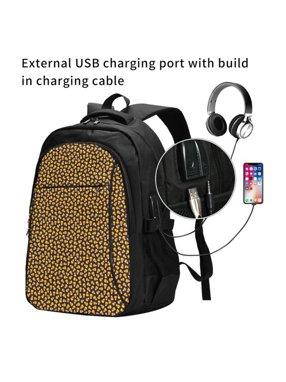 Candy Corn Print Travel Laptop Backpack,Slim Sturdy Laptops Backpack with USB Charging Port, Water Resistant College School Computer Bag
