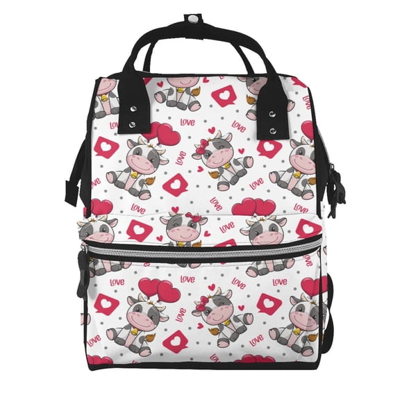 Ratiio Caring Cow Mummy Backpack - Waterproof Twill Canvas, Large Capacity Diaper Bag with Multiple Pockets and Adjustable Straps
