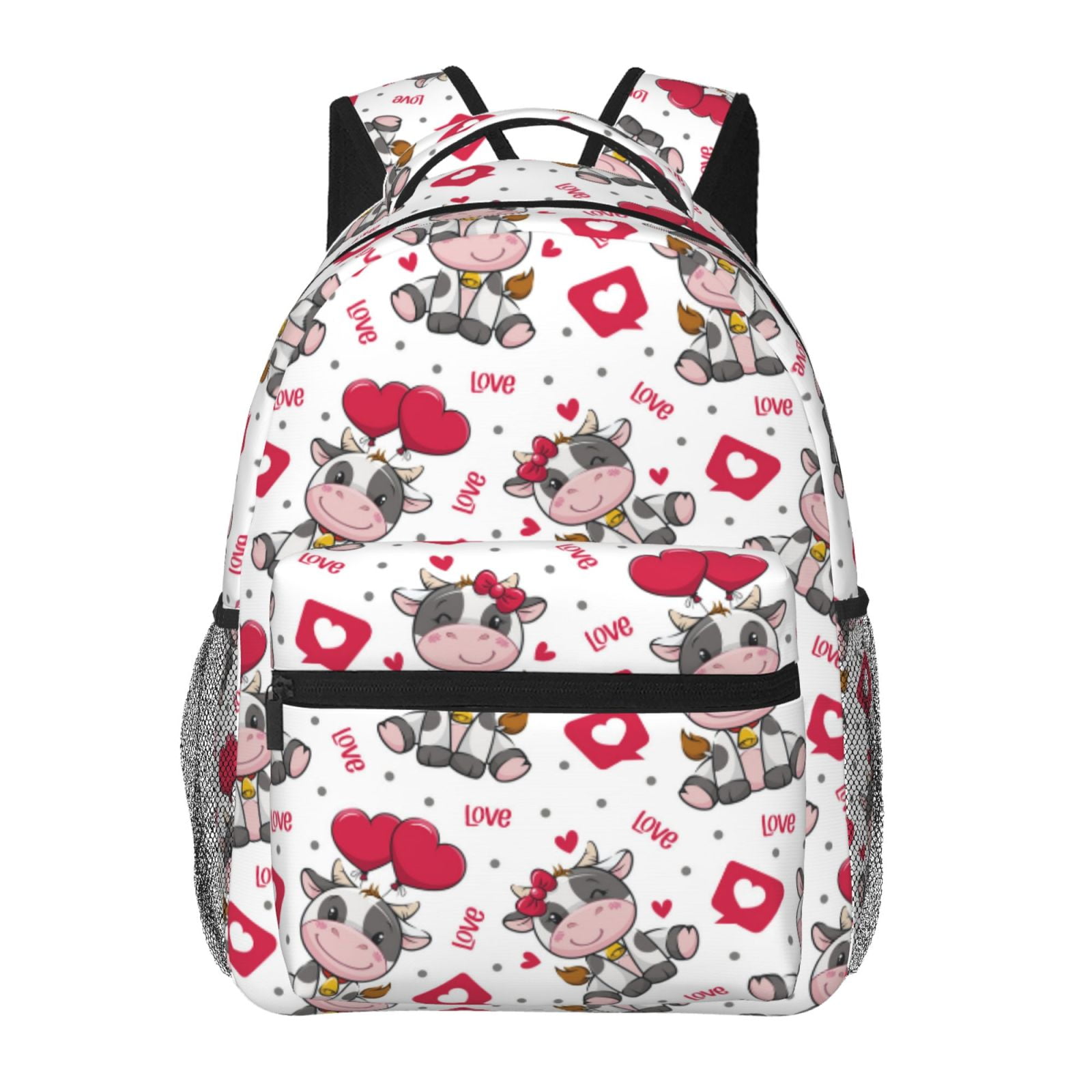 Ratiio Caring Cow Print Eco-Friendly Casual Backpack, Water-Resistant Polyester Canvas Daypack with Smooth Zippers, Comfortable & Durable Travel Bag with Laptop Compartment