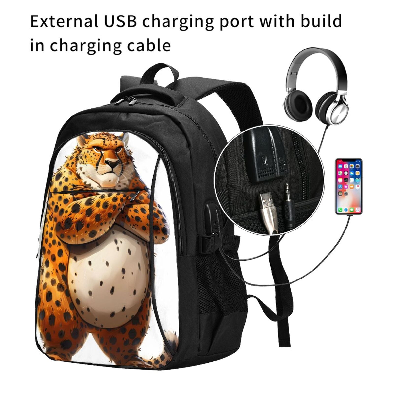 Ratiio Cartoon Cheetah With Attitude Print Travel Laptop Backpack,Slim ...