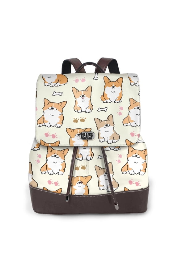Cartoon Corgi Pattern Womens Backpack Purse Leather Backpack Purse for Women Travel Fashion Backpack Designer Ladies Shoulder Bags