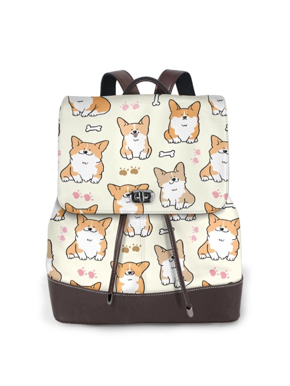 Cartoon Corgi Pattern Womens Backpack Purse Leather Backpack Purse for Women Travel Fashion Backpack Designer Ladies Shoulder Bags