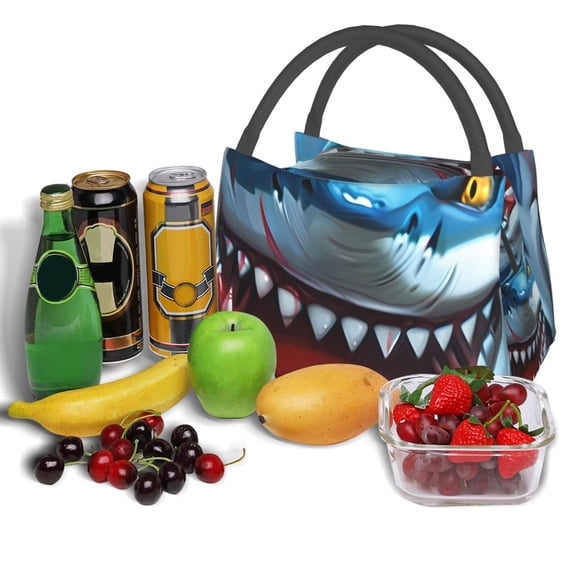 Ratiio Cartoon Cute Shark Pattern Portable Insulation Lunch Bag, Insulated Food Delivery Bag, Meal Grocery Tote Insulation Bag Large Capacity Reusable Warming Bag