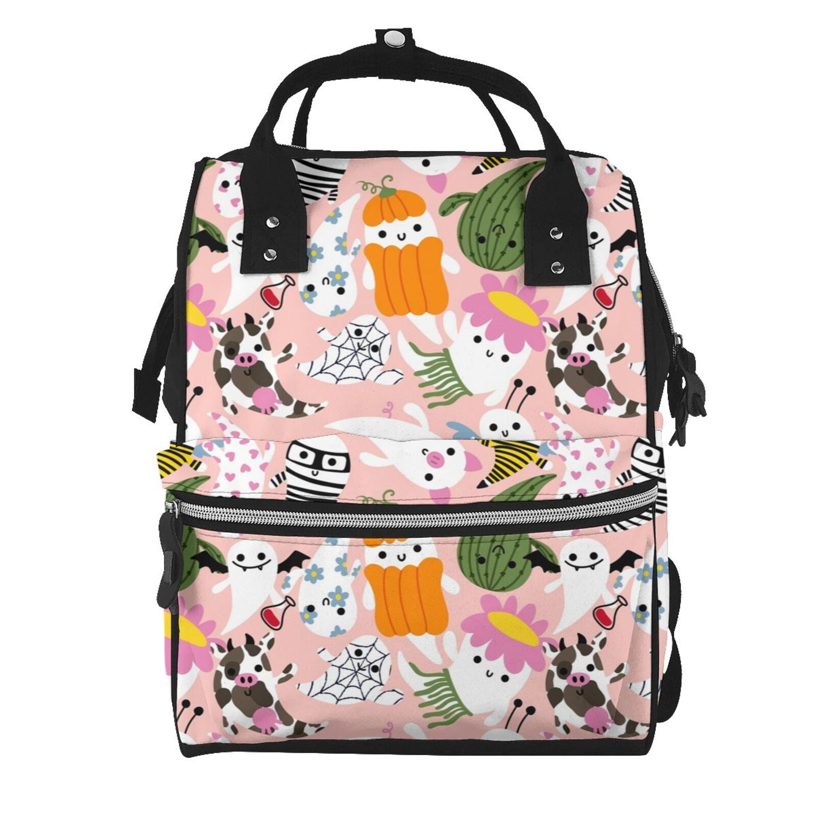 Ratiio Cartoon Halloween Mummy Backpack - Waterproof Twill Canvas, Large Capacity Diaper Bag with Multiple Pockets and Adjustable Straps