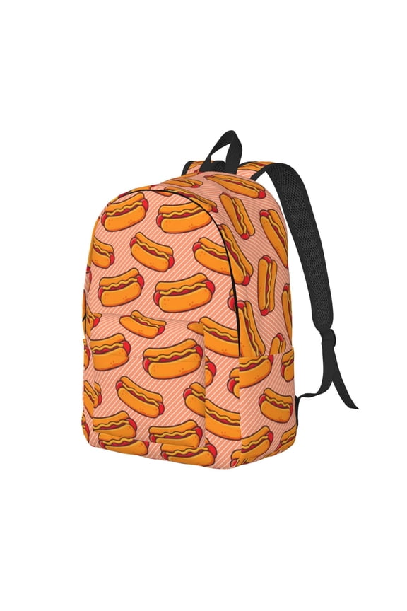 Cartoon Hot Dog Print Canvas Backpack for Women & Men Retro Aesthetic Rucksack Basic Backpack for High School/College Students Travel Laptop Bag