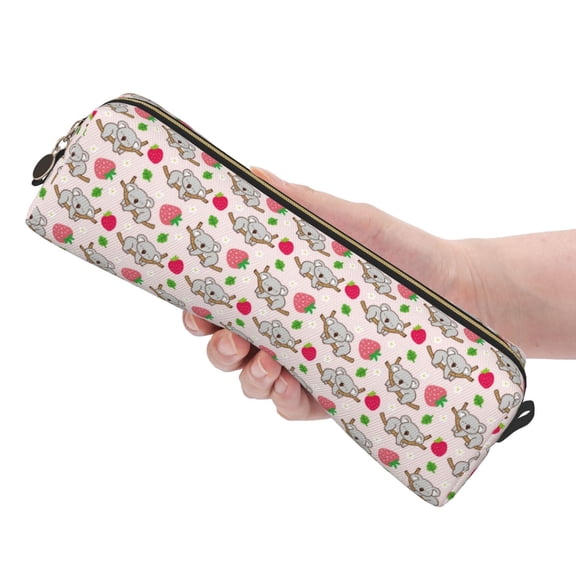 Ratiio Cartoon Koala Bear Pattern Leather Pencil Case, Pencil Pouch with Durable Zipper, Compact and Stylish Organizer for Stationery, Art Supplies, Travel Essentials