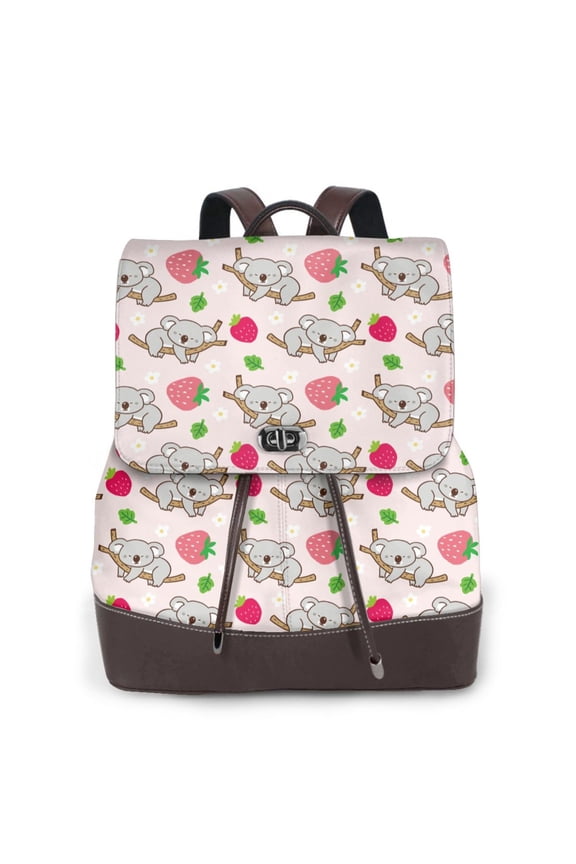Cartoon Koala Bear Pattern Womens Backpack Purse Leather Backpack Purse for Women Travel Fashion Backpack Designer Ladies Shoulder Bags