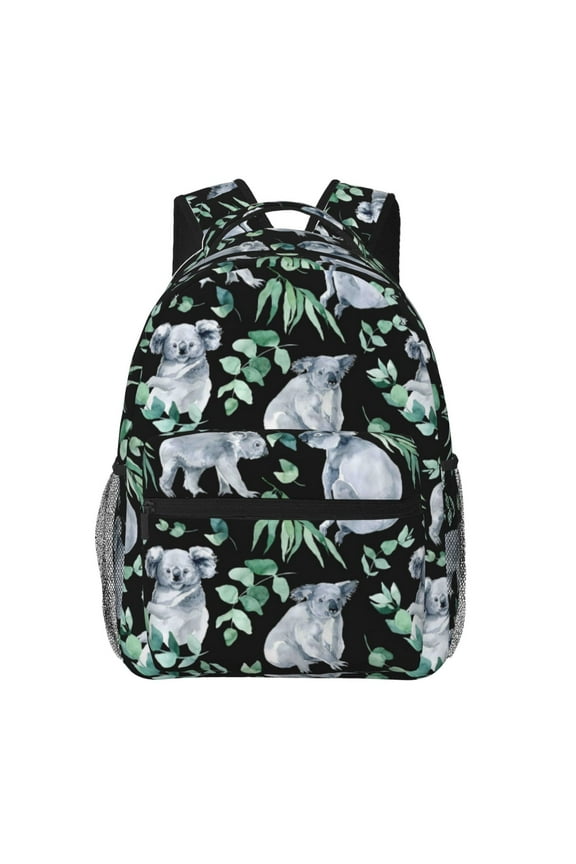 Cartoon Koala Bear Print Eco-Friendly Casual Backpack, Water-Resistant Polyester Canvas Daypack with Smooth Zippers, Comfortable & Durable Travel Bag with Laptop Compartment