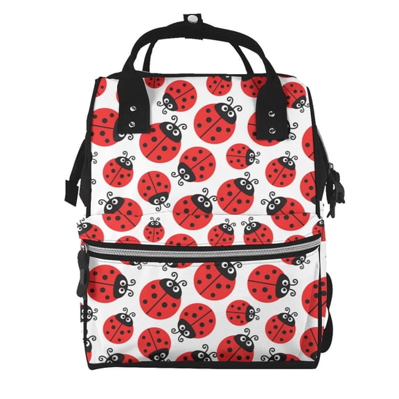 Ratiio Cartoon Ladybug Mummy Backpack - Waterproof Twill Canvas, Large Capacity Diaper Bag with Multiple Pockets and Adjustable Straps