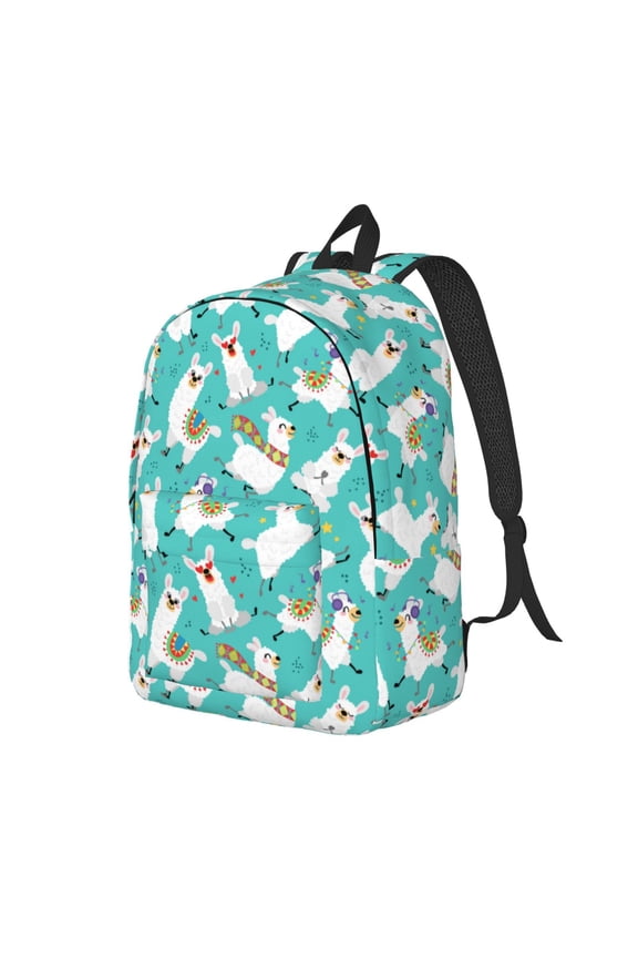 Cartoon Llamas Print Canvas Backpack for Women & Men Retro Aesthetic Rucksack Basic Backpack for High School/College Students Travel Laptop Bag