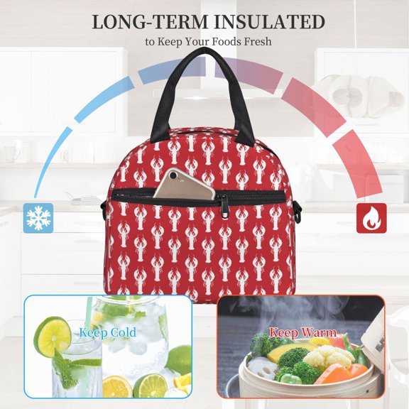 Ratiio Cartoon Lobster Pattern Lunch Bag ,Insulated Lunch Box, Small Leakproof Cooler Food Lunch Containers Reusable High Capacity Lunch Tote Bags