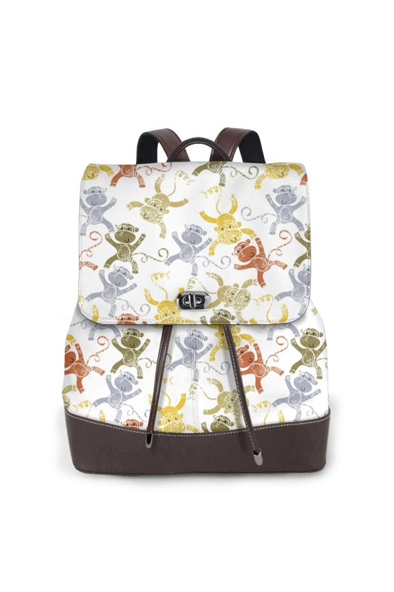 Cartoon Monkey Pattern Womens Backpack Purse Leather Backpack Purse for Women Travel Fashion Backpack Designer Ladies Shoulder Bags