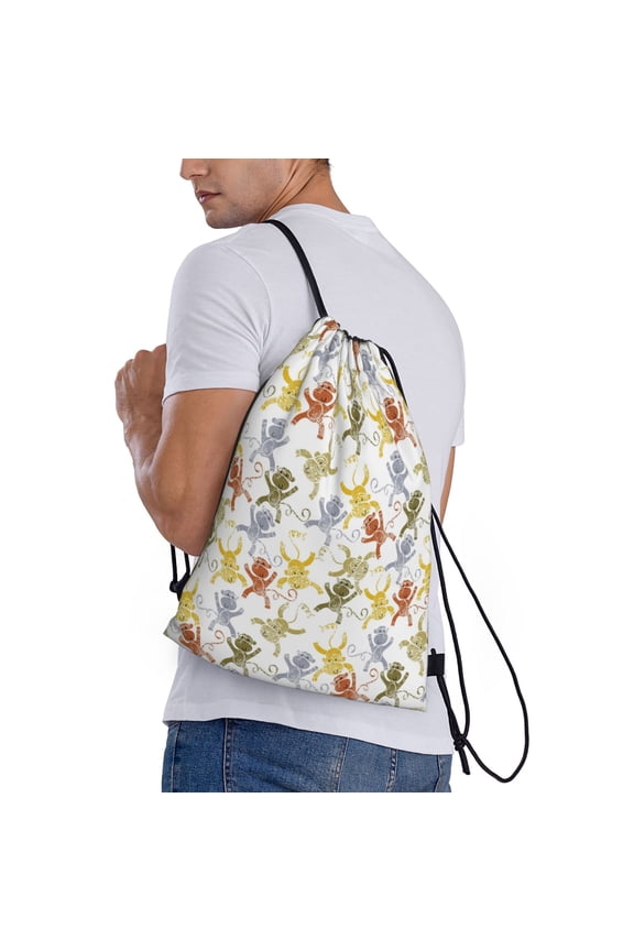 Cartoon Monkey Print Drawstring Backpack Bag Sport Gym Sackpack Heavy Duty String Backpack for Men Women