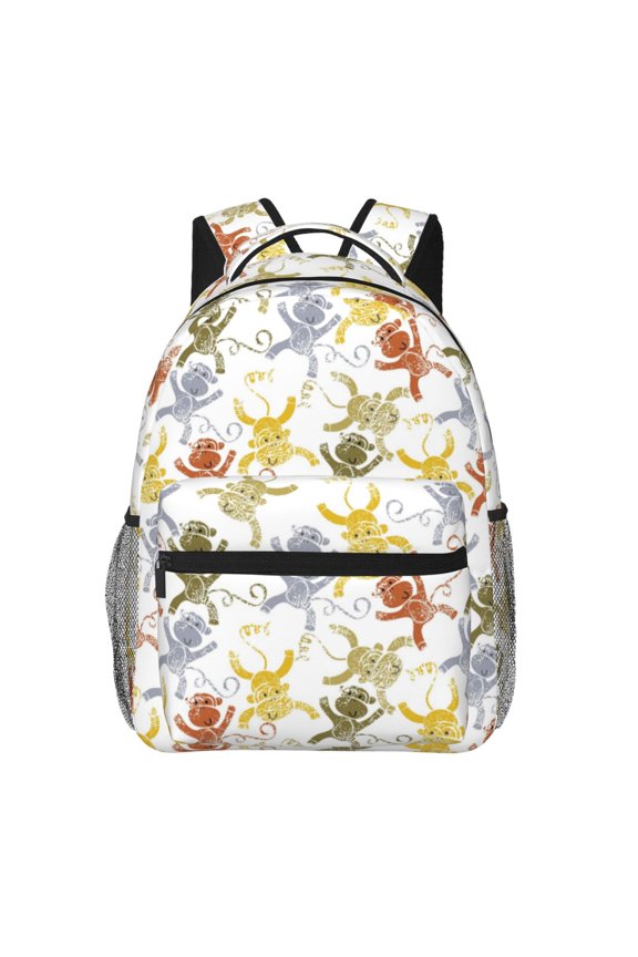 Cartoon Monkey Print Eco-Friendly Casual Backpack, Water-Resistant Polyester Canvas Daypack with Smooth Zippers, Comfortable & Durable Travel Bag with Laptop Compartment