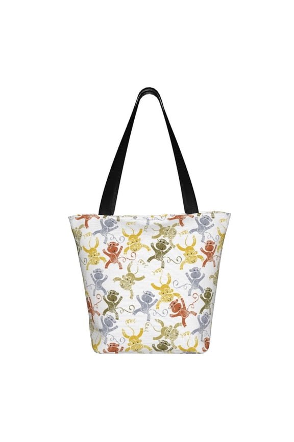 Cartoon Monkey Print Shoulder Bag for Women, Polyester Crossbody Purse Lightweight Handbag for Daily Travel and Casual Use