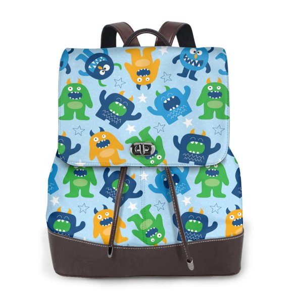 Ratiio Cartoon Monster Pattern Womens Backpack Purse Leather Backpack Purse for Women Travel Fashion Backpack Designer Ladies Shoulder Bags