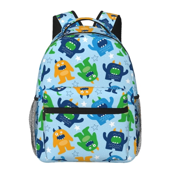 Ratiio Cartoon Monster Print Eco-Friendly Casual Backpack, Water-Resistant Polyester Canvas Daypack with Smooth Zippers, Comfortable & Durable Travel Bag with Laptop Compartment