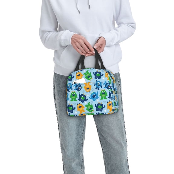 Ratiio Cartoon Monster Print Lunch Bag Lunch Box Insulated Lunch Bag Adult Lunch Box for Men and Women