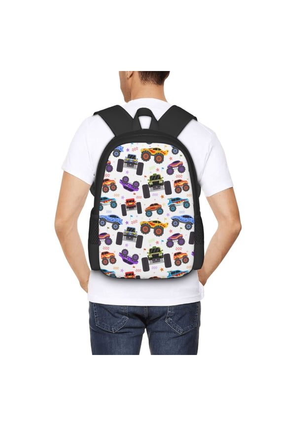 Cartoon Monster Trucks1 Backpack for Men and Women - Durable 600D Oxford Cloth -Large Capacity, Water-Resistant School, Travel, and Hiking Bag