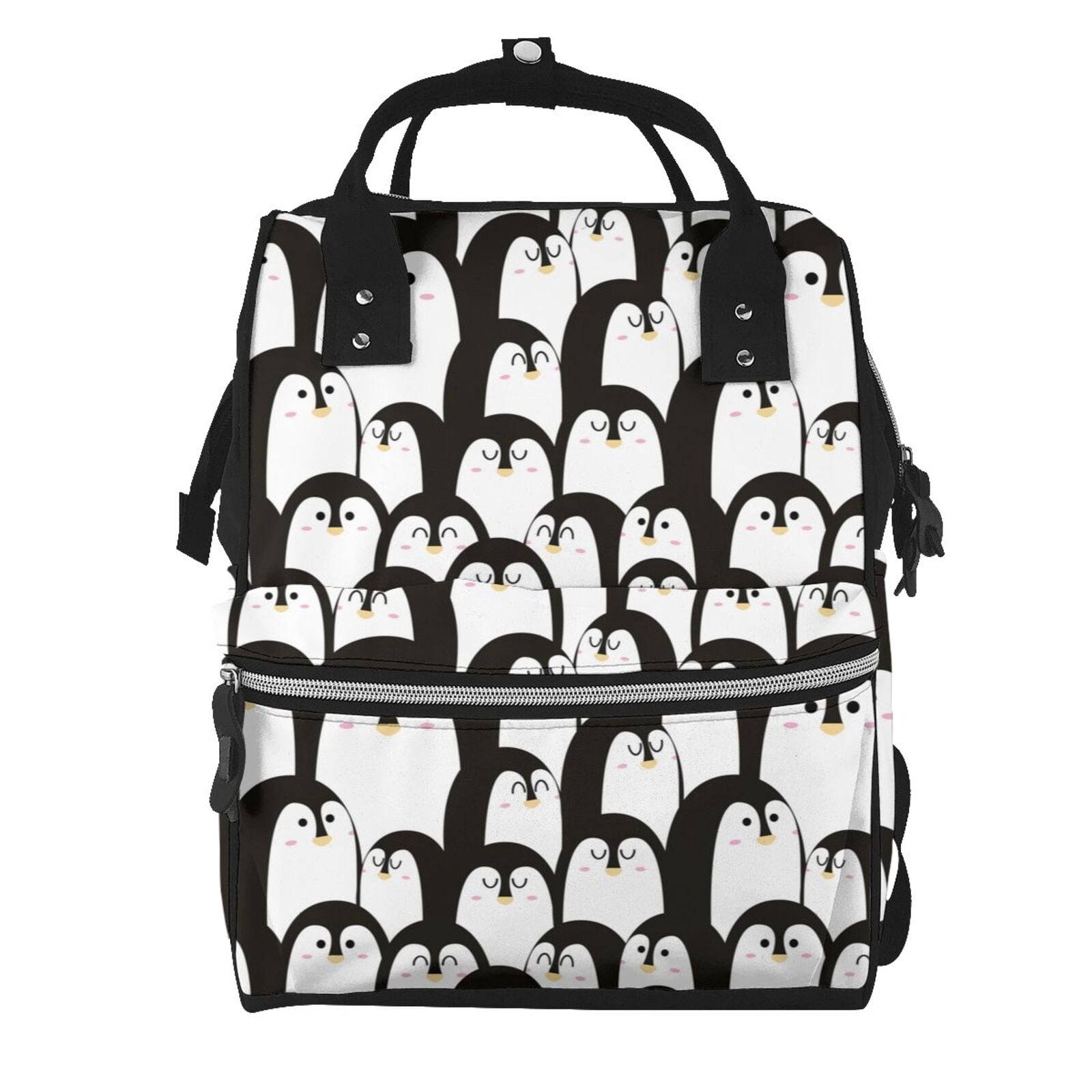 Ratiio Cartoon Penguin Mummy Backpack - Waterproof Twill Canvas, Large Capacity Diaper Bag with Multiple Pockets and Adjustable Straps