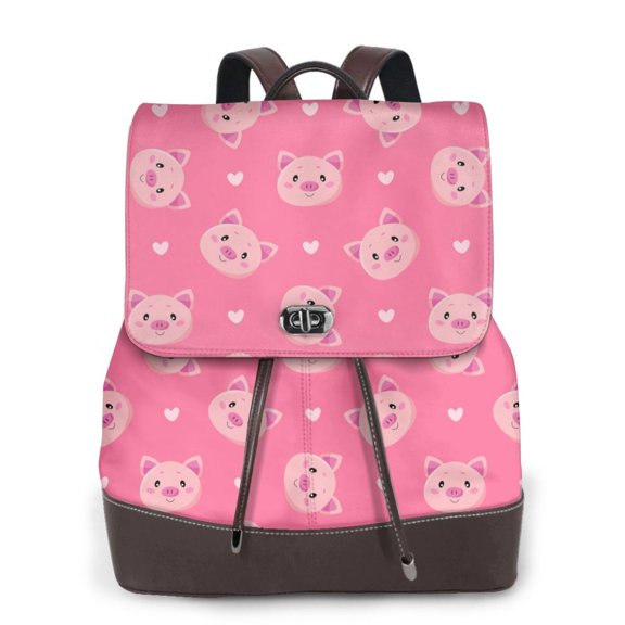Ratiio Cartoon Pigs and Hearts Pattern Womens Backpack Purse Leather Backpack Purse for Women Travel Fashion Backpack Designer Ladies Shoulder Bags