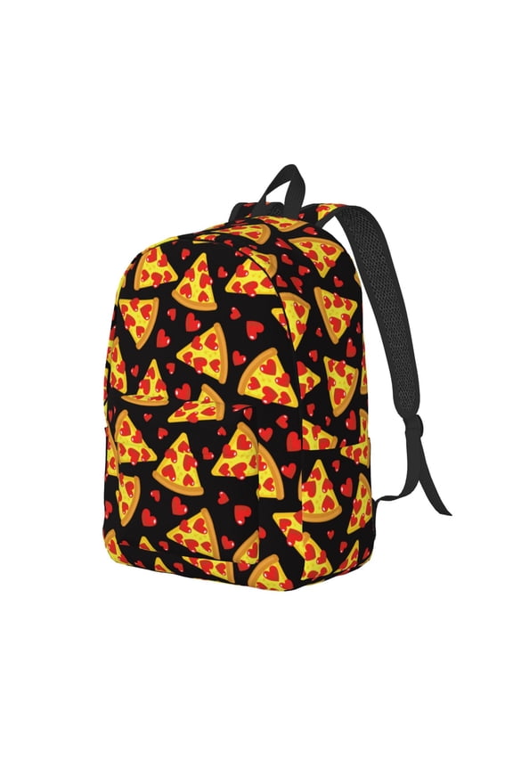 Cartoon Pizza Print Canvas Backpack for Women & Men Retro Aesthetic Rucksack Basic Backpack for High School/College Students Travel Laptop Bag
