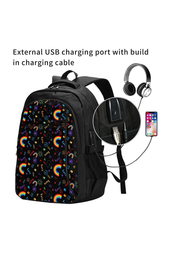 Cartoon Pride Lgbt Print Travel Laptop Backpack,Slim Sturdy Laptops Backpack with USB Charging Port, Water Resistant College School Computer Bag